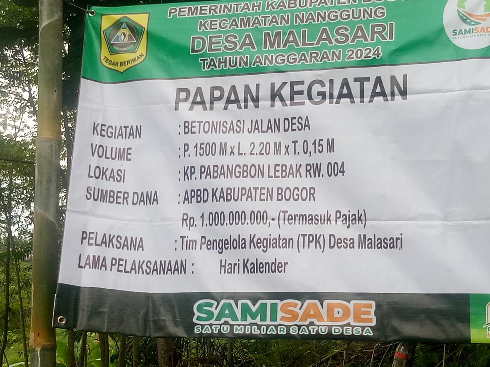 Desa Malasari Kecamatan Nanggung Realisasikan Anggaran Bankeu (samisade ) Prioritaskan Infrastruktur Jalan Desa