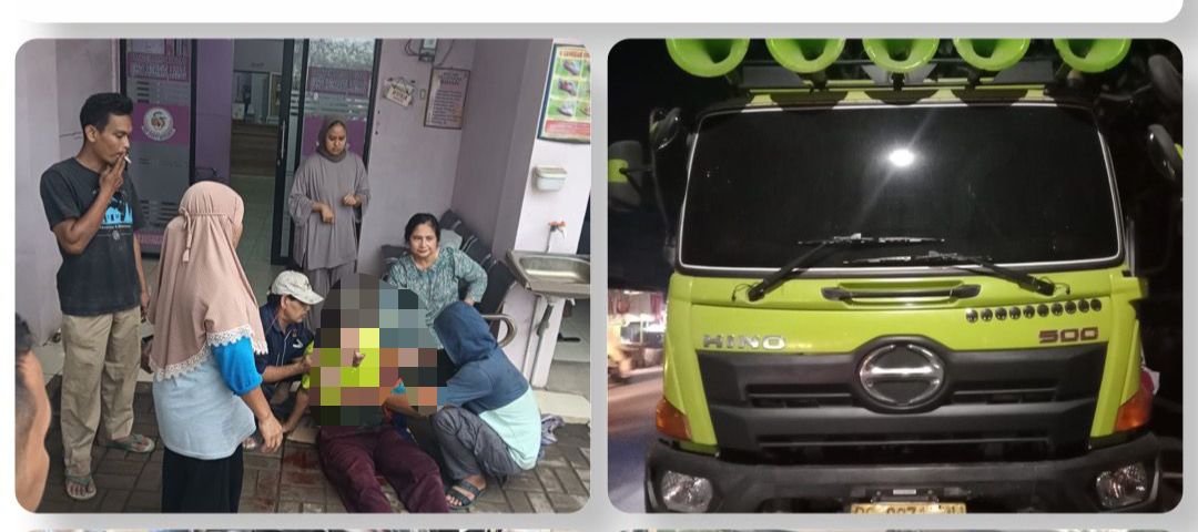 Polsek Parungpanjang Bersama Unit Laka Lantas Cek Olah TKP Terkait Kecelakaan Lalu Lintas di Parungpanjang, Truk Tronton Menabrak Sepeda Motor, Satu Orang Luka Berat