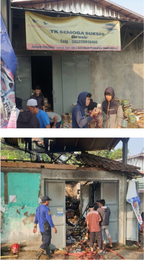 Polsek Leuwiliang Bersama Instansi Terkait Cek TKP Kebakaran Gudang Ciki Toko Semoga Sukses